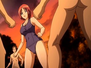 Hentai pelirroja es atrapada y follada en grupo al aire libre