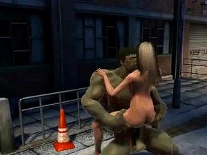 Una rubia 3D se folla a El Increíble Hulk. Una zorra rubia de dibujos